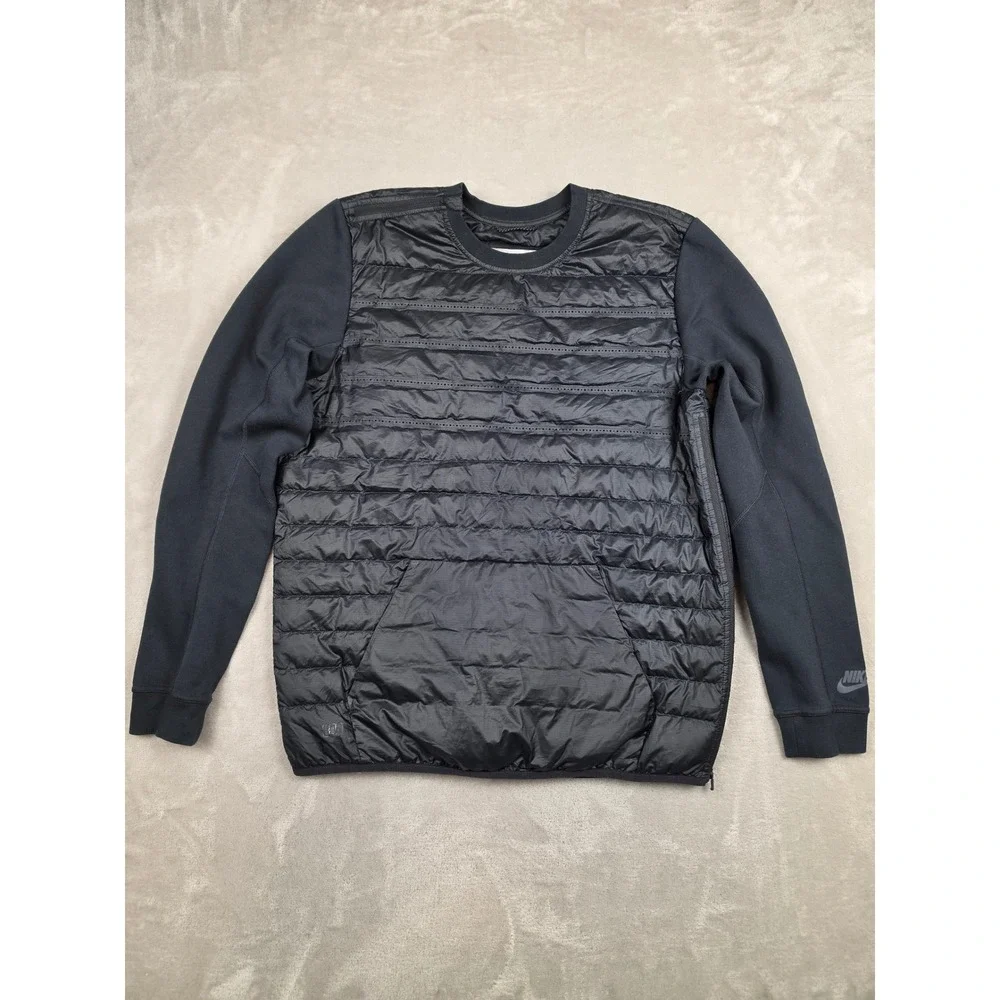 Nike Aeroloft 800 Down Fill Crew Sweatshirt Mens L Black Hybrid Side Zip 678265